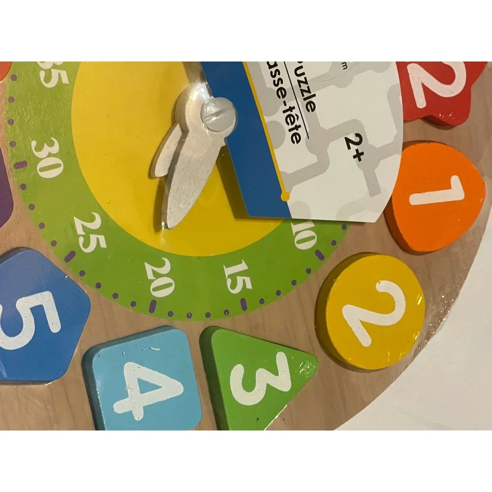 Classic Games Wooden Clock Puzzle Kids Unisex 2+Multicolor Wood Shape Sorter Toy